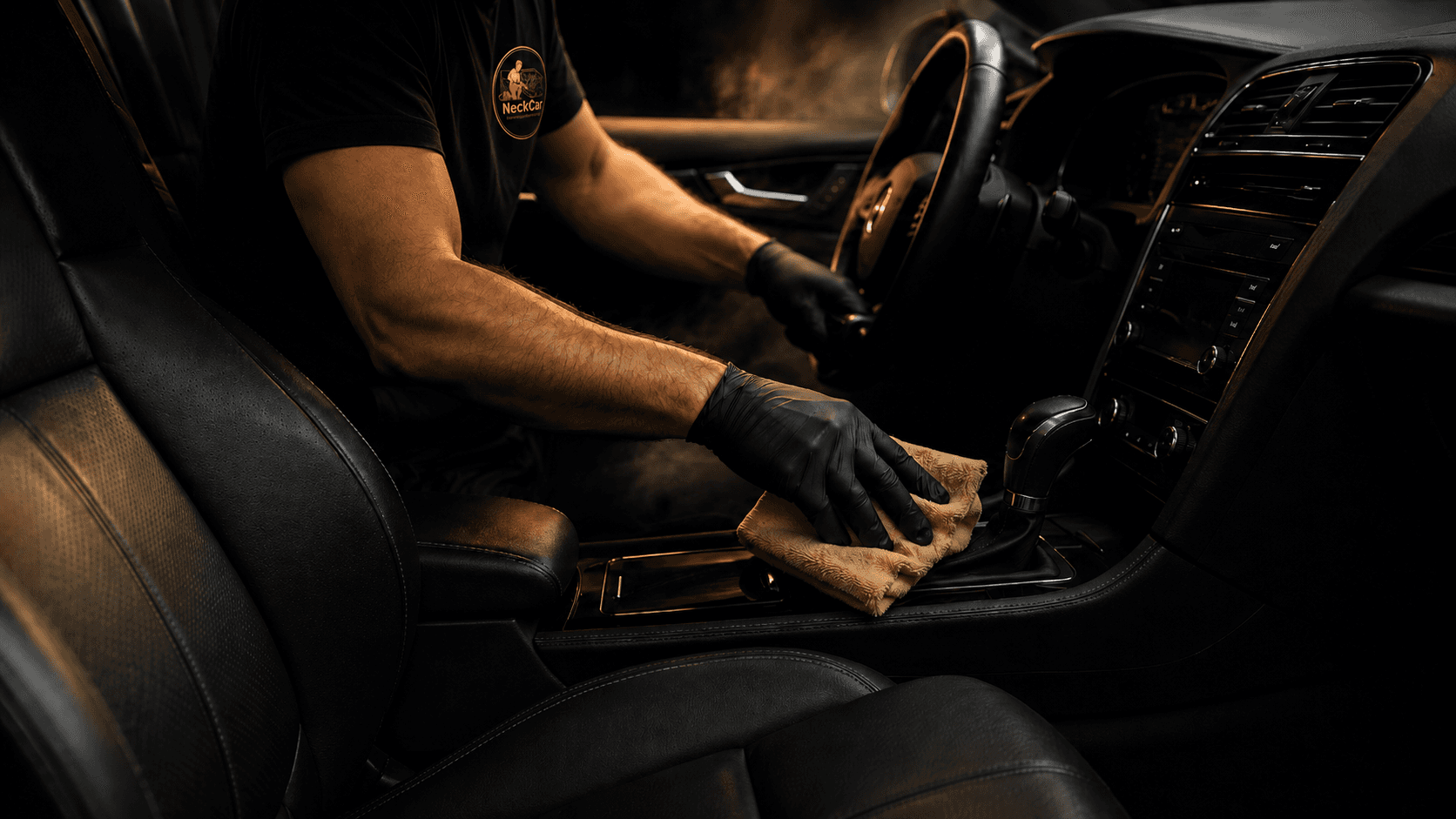 NeckCar Mitarbeiter bei der professionellen Innenreinigung eines Fahrzeugs in Esslingen und Stuttgart